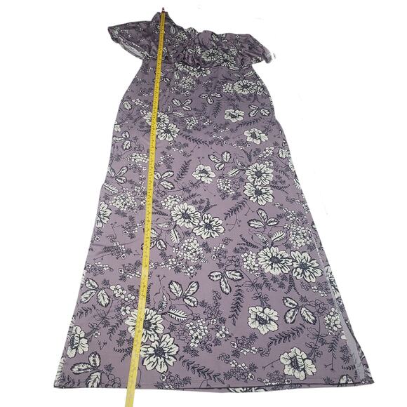 Bailey Blue Lilac Floral Maxi Dress Size L Asymmetrical Neckline Ruffle Stretch - Picture 6 of 11
